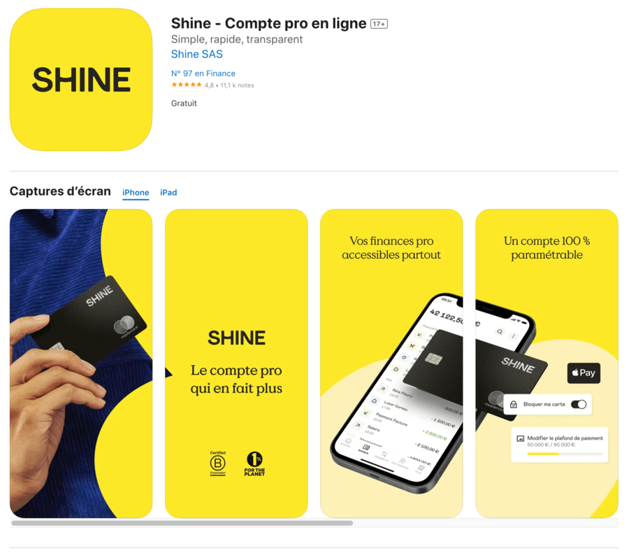 Télechargement de l'application Shine via Apple Store