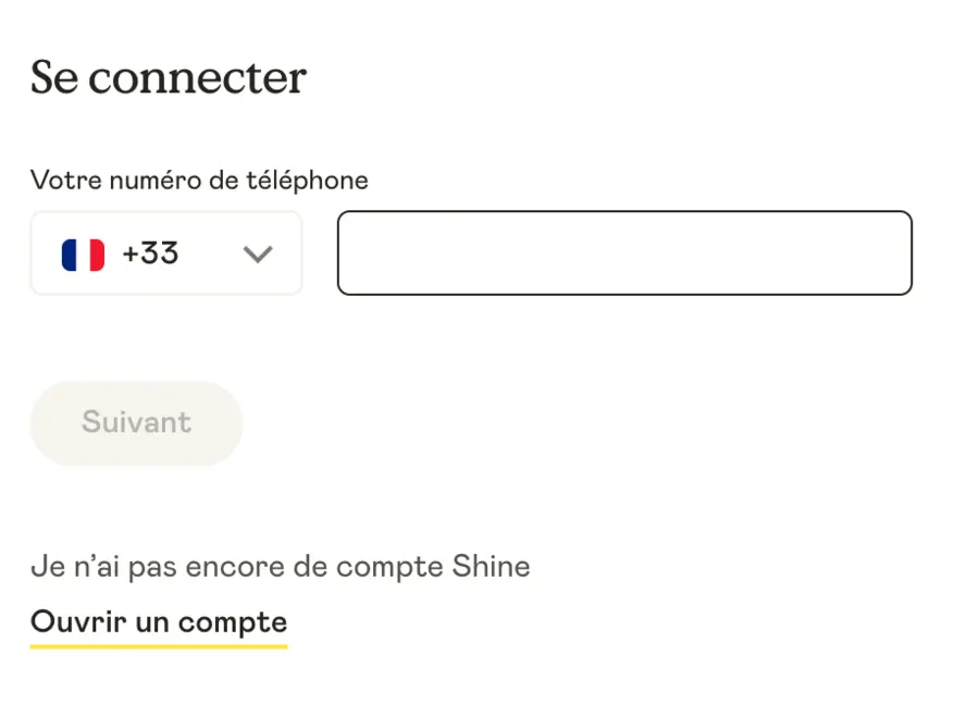 Interface de connection à l'espace client de Shine